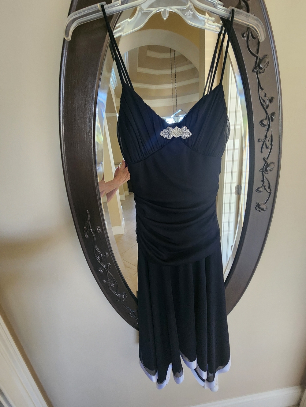 Women's Black Spaghetti-Strap Graduation Or Party Dress with Embellished Bust.